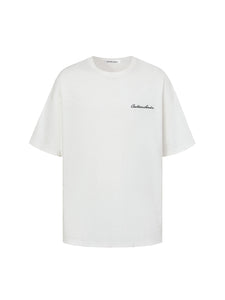 White Slub Cotton T-shirt with Embroidery Logo