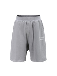 Gray experimental stonewash style logo shorts