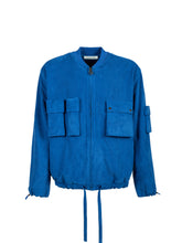 Load image into Gallery viewer, Blue Suede Fabric Capsule Pockets Jacket