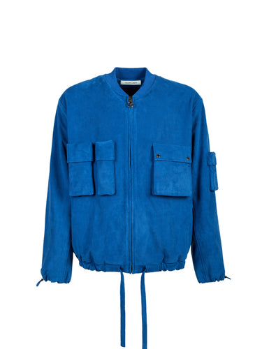 Blue Suede Fabric Capsule Pockets Jacket