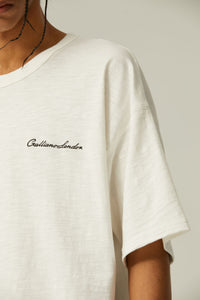 White Slub Cotton T-shirt with Embroidery Logo
