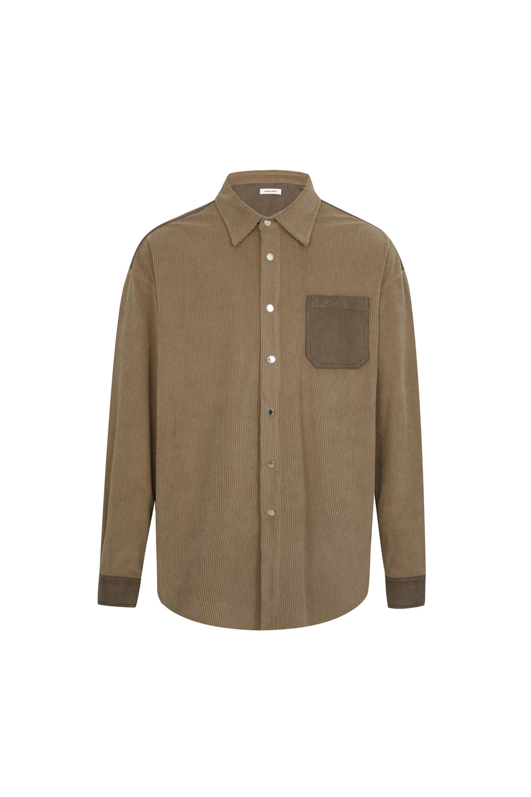 Grayish Brown Corduroy Patchwork Suede Fabric Shirt