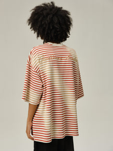 Cream Red & White Stripes T-shirt