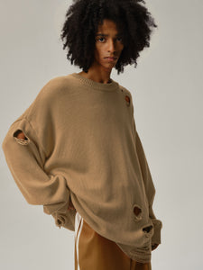 Khaki Wool Destroyed Sweater