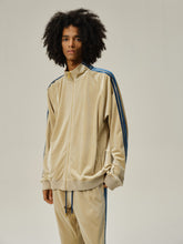 Load image into Gallery viewer, Khaki Velvet Stripe Patchwork Jacket