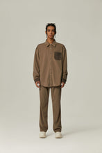 Load image into Gallery viewer, Grayish Brown Corduroy Patchwork Suede Fabric Shirt