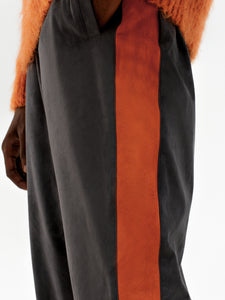 Gray Suede Fabric Orange Stripe Trousers