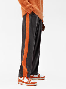 Gray Suede Fabric Orange Stripe Trousers