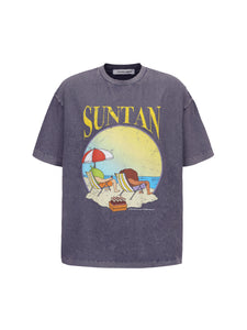 Taro Purple Retro Beach Print T-shirt