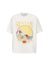 Load image into Gallery viewer, White Retro Beach Print T-shirt