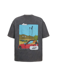 Black Retro Sports Car Print T-shirt