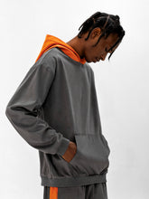 Load image into Gallery viewer, Gray Suede Fabric Orange Hooded Sweater