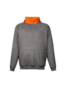 Gray Suede Fabric Orange Hooded Sweater