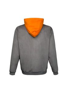 Gray Suede Fabric Orange Hooded Sweater
