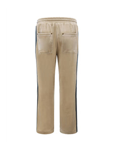 Khaki Velvet Stripe Patchwork Trousers